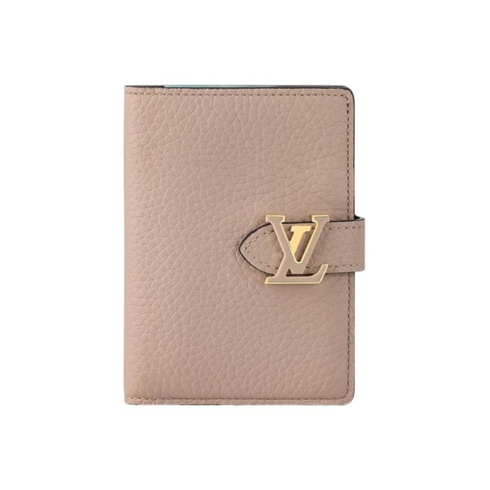 LOUIS VUITTON VERTICAL Logo Snap Closure Taurillon Leather Wallet Womens Grey/Blue M82198 size 9*1*12 cm