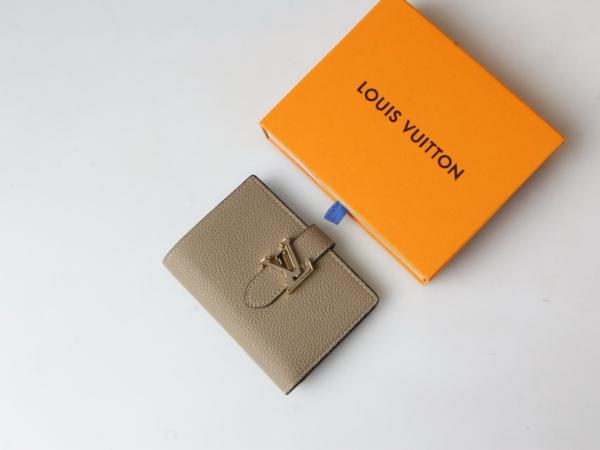 LOUIS VUITTON VERTICAL Logo Snap Closure Taurillon Leather Wallet Womens Grey/Blue M82198 size 9*1*12 cm
