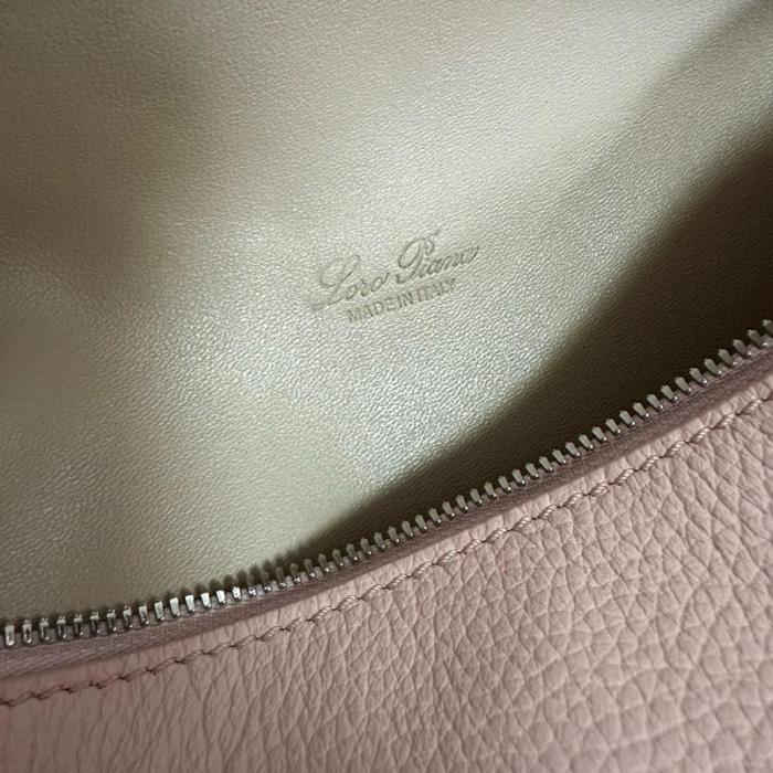 Loro Piana ExtraPocket L19 Logo Silver Buckle Double Zipper Closure Leather Cosmetic Bag Small Square Bag Handbag Shoulder Bag Regular Women's Pink/Rough Flower Pot Pottery FAI8393-30AT size 19*6.5*11cm 