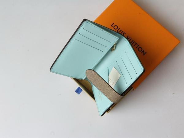 LOUIS VUITTON VERTICAL Logo Snap Closure Taurillon Leather Wallet Womens Grey/Blue M82198 size 9*1*12 cm