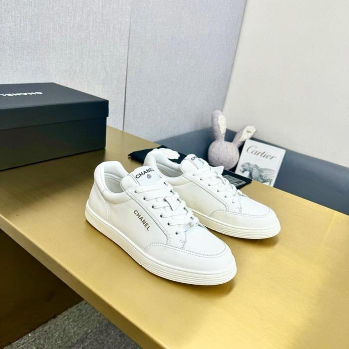 CHANEL Fashion Lace-Up Wear-Resistant Low-Top Sneakers for Women White