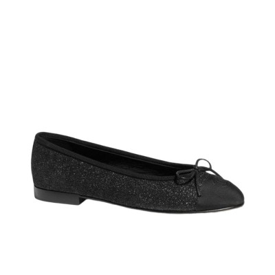 CHANEL Sequined Grosgrain Bow Flats Women's Black