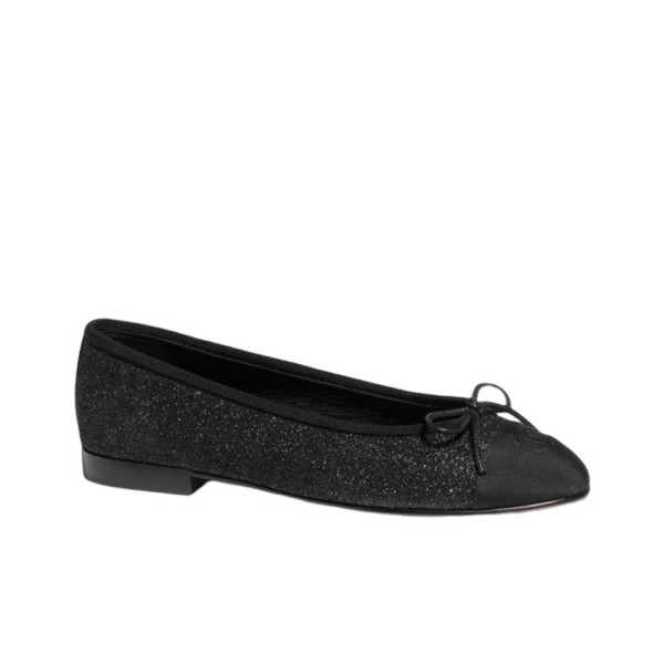 CHANEL Sequined Grosgrain Bow Flats Women's Black
