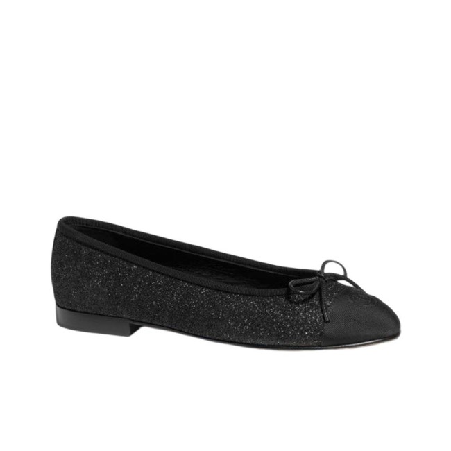 CHANEL Sequined Grosgrain Bow Flats Women's Black