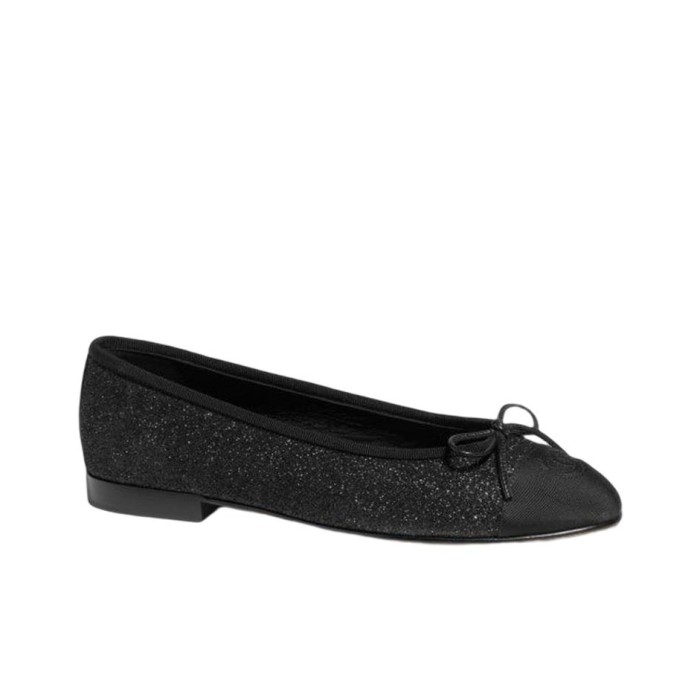 CHANEL Sequined Grosgrain Bow Flats Women's Black
