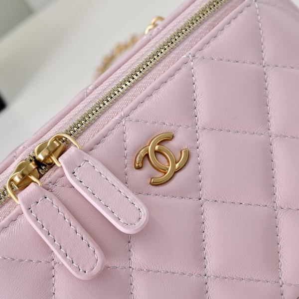 CHANEL 25P Double C LOGO Diamond Pattern Leather Chain Sheepskin Handbag Cosmetic Bag Women's Light Pink AP1472-Y60767-NAGEO size 17*8*9.5cm 