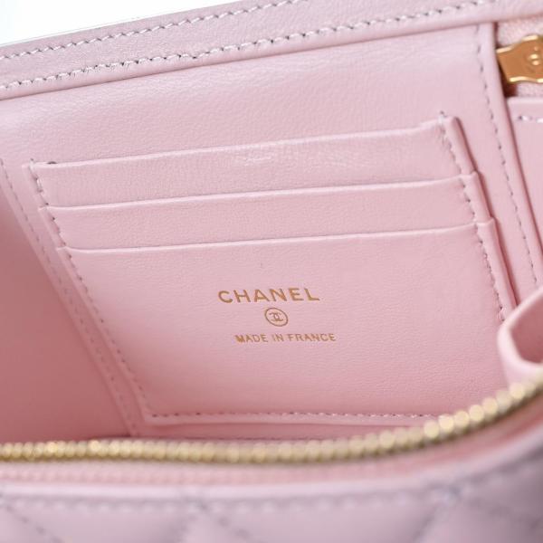 CHANEL 25P Double C LOGO Diamond Pattern Leather Chain Sheepskin Handbag Cosmetic Bag Women's Light Pink AP1472-Y60767-NAGEO size 17*8*9.5cm 