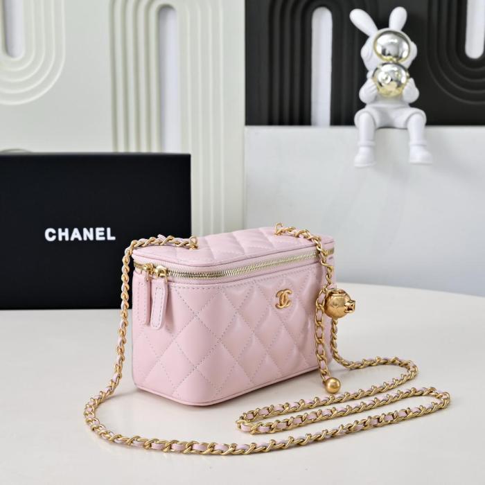 CHANEL 25P Double C LOGO Diamond Pattern Leather Chain Sheepskin Handbag Cosmetic Bag Women's Light Pink AP1472-Y60767-NAGEO size 17*8*9.5cm 