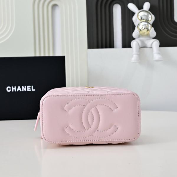 CHANEL 25P Double C LOGO Diamond Pattern Leather Chain Sheepskin Handbag Cosmetic Bag Women's Light Pink AP1472-Y60767-NAGEO size 17*8*9.5cm 