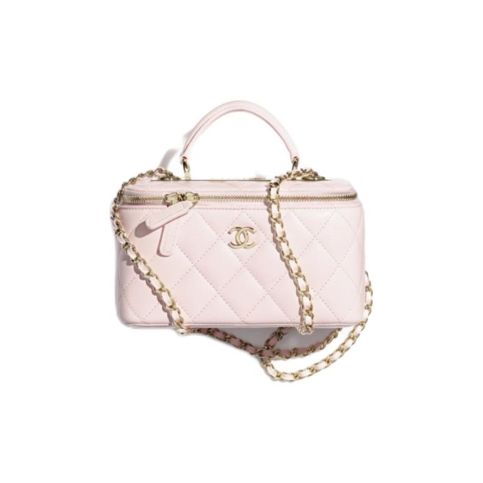 CHANEL 25P Double C LOGO Diamond Pattern Leather Chain Sheepskin Handbag Cosmetic Bag Women's Light Pink AP1472-Y60767-NAGEO size 17*8*9.5cm 