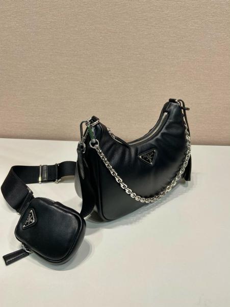 PRADA Padded Nappa Leather Re Edition Shoulder Bag Black 1BH204_2DYI_F0002_V_V9Z size 22*6.5*18cm