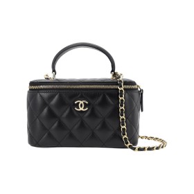 CHANEL Shiny Gold Label Diamond Leather Chain Sheepskin Box Bag Shoulder Bag Crossbody Handbag Regular Women's Black AP2199-B06660-94305 size 17*8*9.5cm