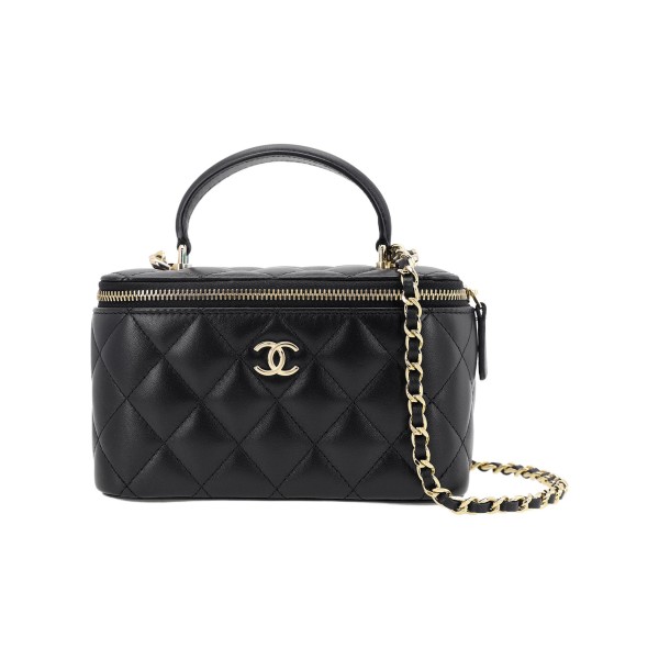 CHANEL Shiny Gold Label Diamond Leather Chain Sheepskin Box Bag Shoulder Bag Crossbody Handbag Regular Women's Black AP2199-B06660-94305 size 17*8*9.5cm