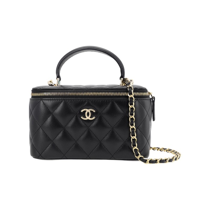 CHANEL Shiny Gold Label Diamond Leather Chain Sheepskin Box Bag Shoulder Bag Crossbody Handbag Regular Women's Black AP2199-B06660-94305 size 17*8*9.5cm