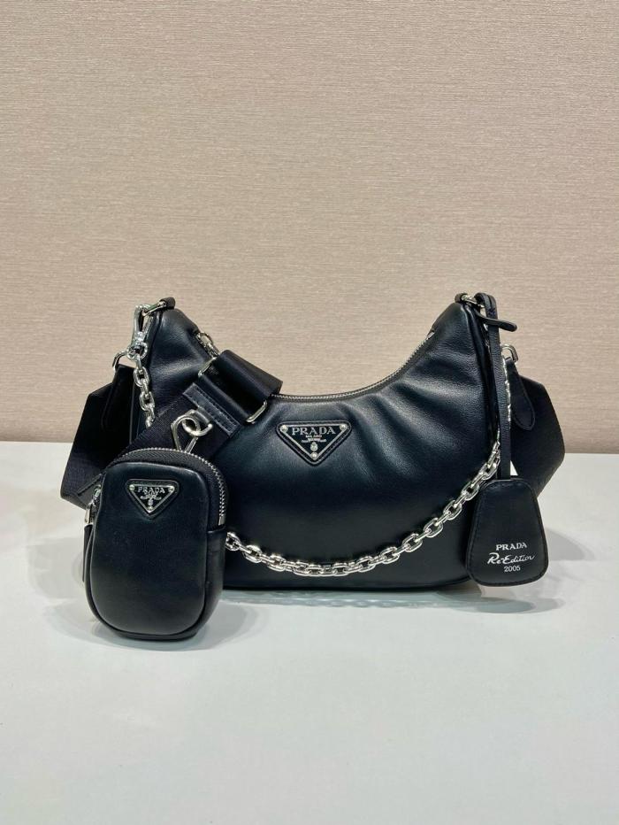 PRADA Padded Nappa Leather Re Edition Shoulder Bag Black 1BH204_2DYI_F0002_V_V9Z size 22*6.5*18cm