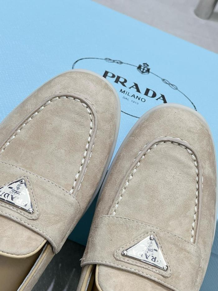 Prada Bag Enamel Metal Triangle Logo Non-slip Closed Toe Slippers Sand Beige