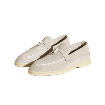 Loro Piana Summer Charms Walk Round Toe Slip-On Loafers Women's Pearl Pink White