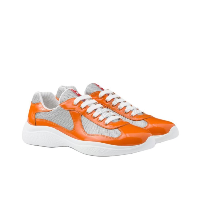 Prada America's Cup Patent leather, comfortable and versatile, low-top, casual shoes, men's style, white and orange