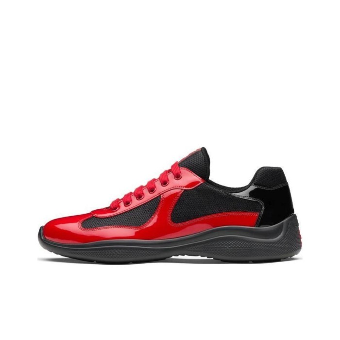 Prada America's Cup Patent leather shock-absorbing, non-slip, wear-resistant and breathable low-top sports shoes for men, red and black