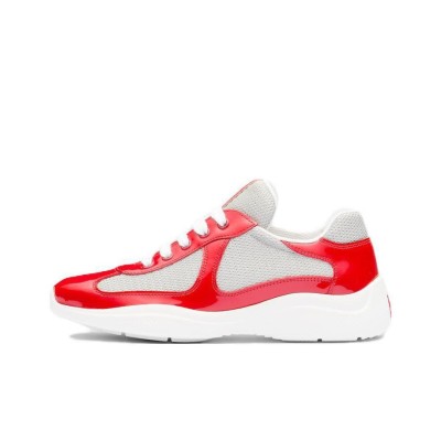 Prada America's Cup Patent leather fabric round toe fashion low top lifestyle casual shoes for women silver red