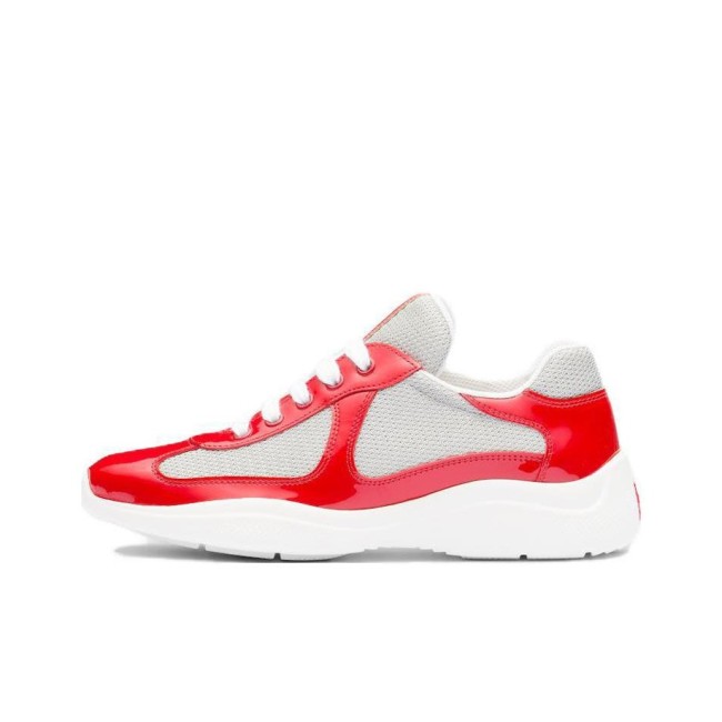 Prada America's Cup Patent leather fabric round toe fashion low top lifestyle casual shoes for women silver red