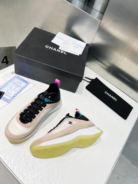 CHANEL leather thick sole lace-up shock-absorbing non-slip wear-resistant low-top casual shoes for women rice pink