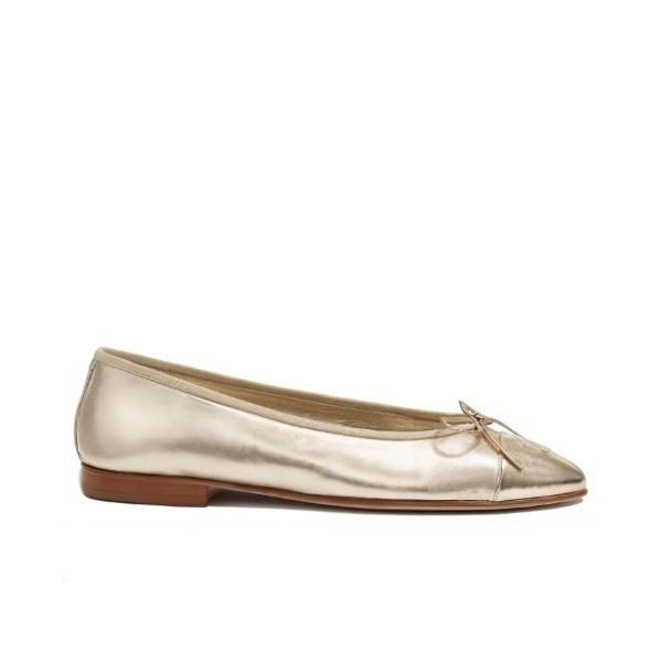 CHANEL Metallic Lambskin Simple Casual Flats Women's Gold