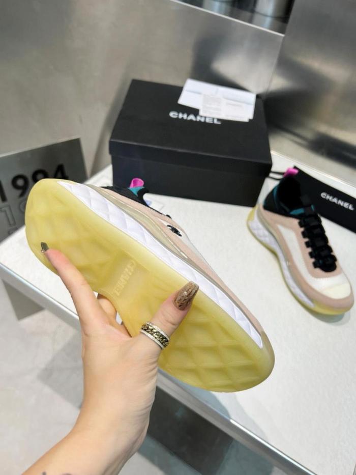 CHANEL leather thick sole lace-up shock-absorbing non-slip wear-resistant low-top casual shoes for women rice pink