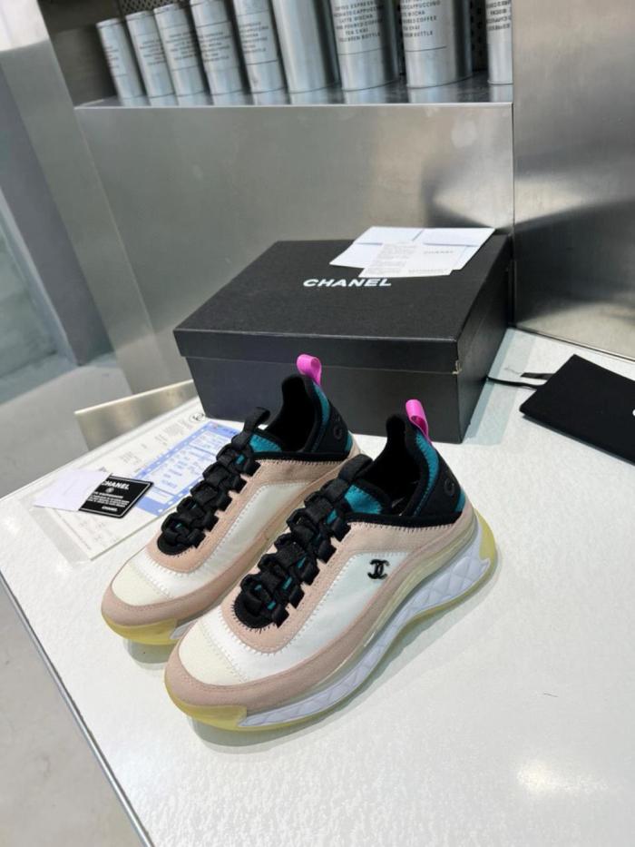 CHANEL leather thick sole lace-up shock-absorbing non-slip wear-resistant low-top casual shoes for women rice pink