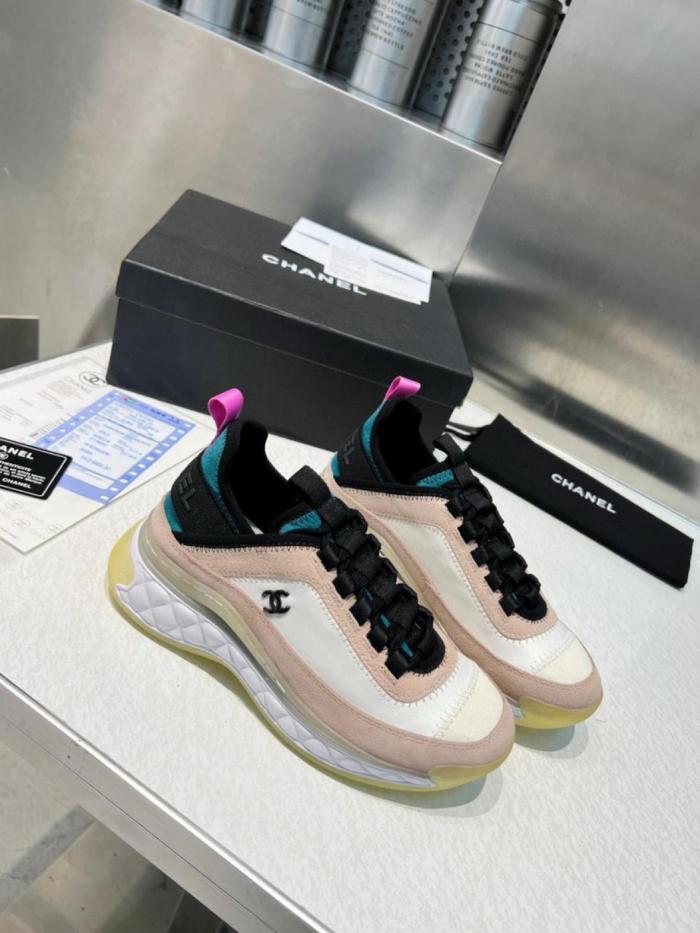 CHANEL leather thick sole lace-up shock-absorbing non-slip wear-resistant low-top casual shoes for women rice pink