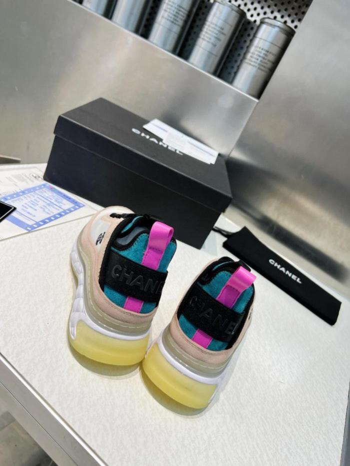 CHANEL leather thick sole lace-up shock-absorbing non-slip wear-resistant low-top casual shoes for women rice pink