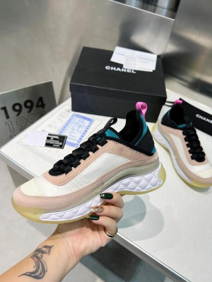 CHANEL leather thick sole lace-up shock-absorbing non-slip wear-resistant low-top casual shoes for women rice pink