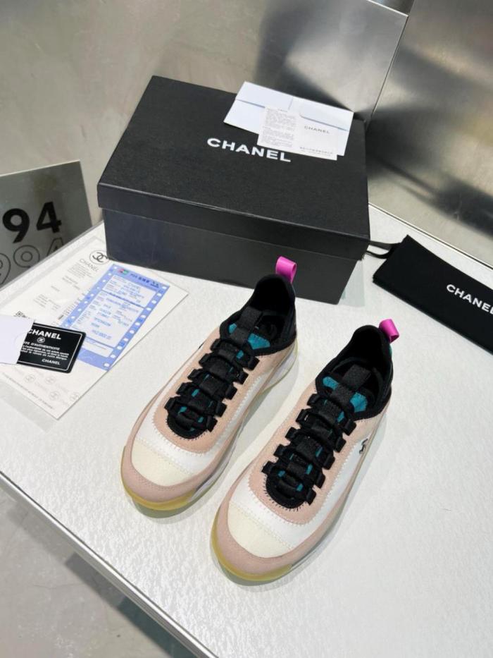 CHANEL leather thick sole lace-up shock-absorbing non-slip wear-resistant low-top casual shoes for women rice pink