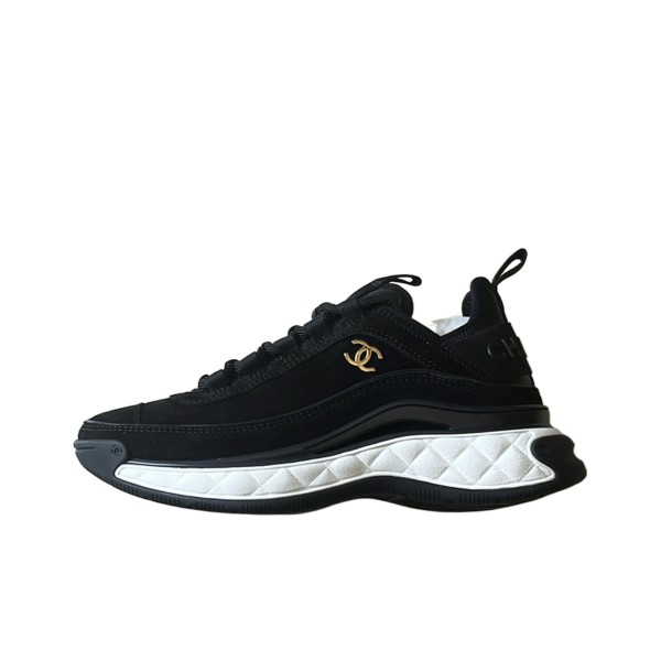 CHANEL leather round toe lace-up wear-resistant low-top casual shoes for women black