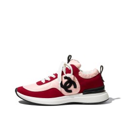 CHANEL Calfskin Nylon Shock Absorption Non-slip Wear-resistant Wrapping Low-top Lifestyle Casual Shoes Women's Dark Pink