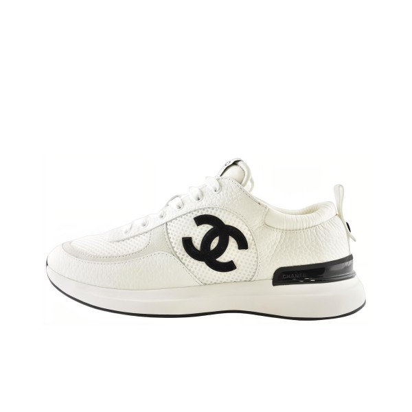 CHANEL Leather Logo Low Top Lifestyle Shoes Womens White