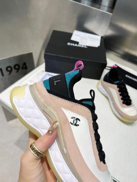 CHANEL leather thick sole lace-up shock-absorbing non-slip wear-resistant low-top casual shoes for women rice pink