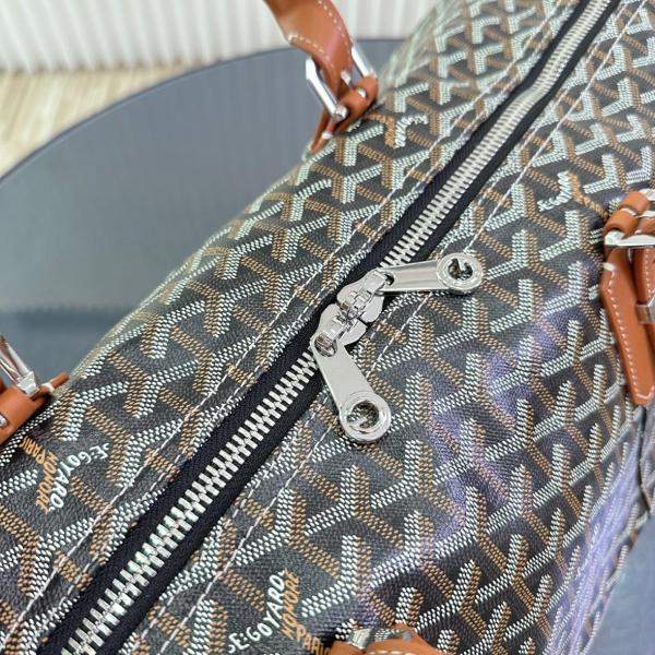 GOYARD Boston 50 monogram full print zipper closure canvas and calfskin dogtooth shoulder crossbody handbag travel bag unisex couple style black/brown BOSTON050TY-01CL03P size 30*25*50cm