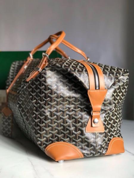 GOYARD Bowling55 Goya old flower full print zipper with padlock canvas travel bag unisex couple style brown BOWLIN055TY01CL03P size 55*22*33cm 