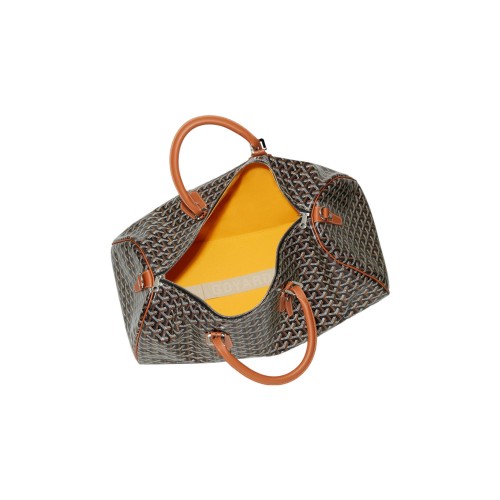 GOYARD Boston 50 monogram full print zipper closure canvas and calfskin dogtooth shoulder crossbody handbag travel bag unisex couple style black/brown BOSTON050TY-01CL03P size 30*25*50cm