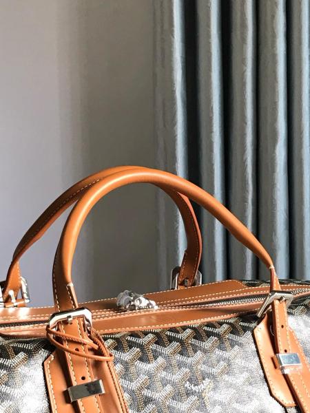 GOYARD Bowling55 Goya old flower full print zipper with padlock canvas travel bag unisex couple style brown BOWLIN055TY01CL03P size 55*22*33cm 