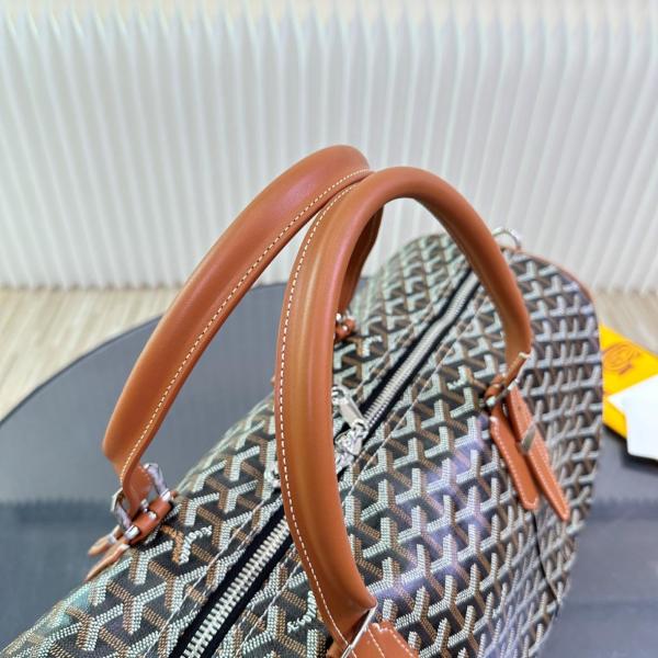 GOYARD Boston 50 monogram full print zipper closure canvas and calfskin dogtooth shoulder crossbody handbag travel bag unisex couple style black/brown BOSTON050TY-01CL03P size 30*25*50cm