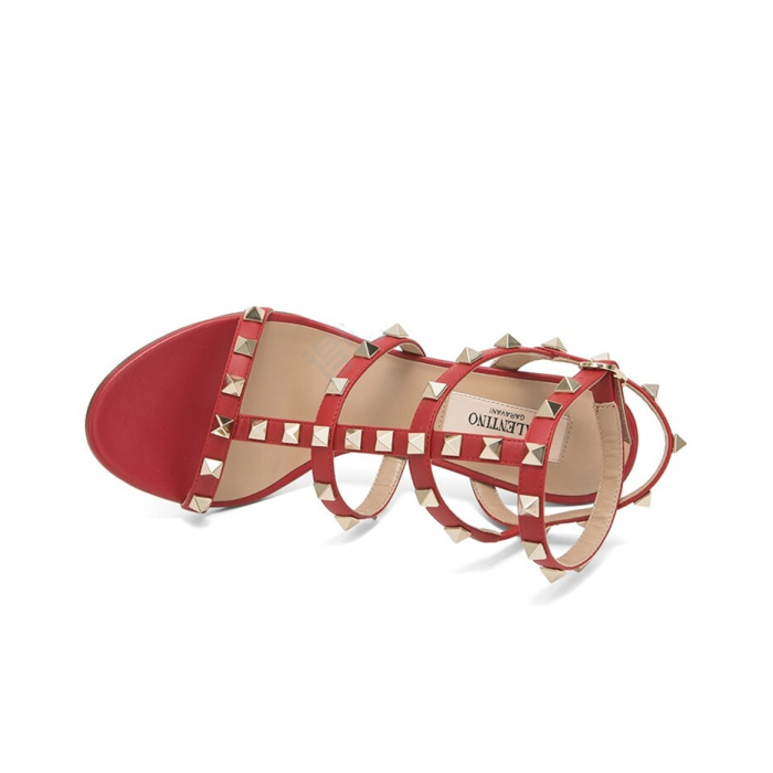 Valentino Rockstud leather rivet decoration high heel one-strap sandals for women red