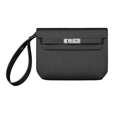 HERMES Kelly Depeches 25 Gold Buckle Leather Clutch Unisex Couple's Black H078397CK89 size 25.2*4*19.5cm