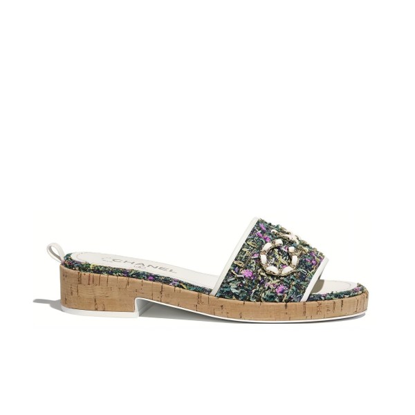 CHANEL Slide Slippers Women's Green