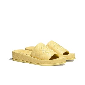 CHANEL Rubber Sole Abrasion Resistant Slide Slippers Women's Yellow