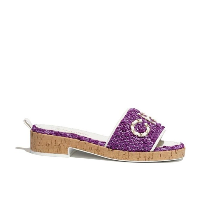 CHANEL Rubber Sole Abrasion Resistant Slide Slippers Women's Purple