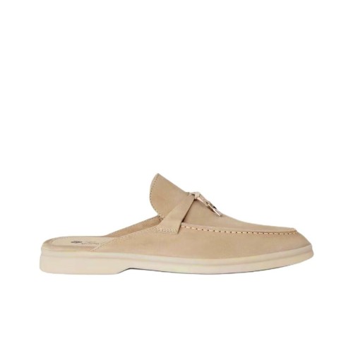 Loro Piana Babouche Charms Walk Flat Slip-On Moccasin Closed Toe Slippers Women's Beige