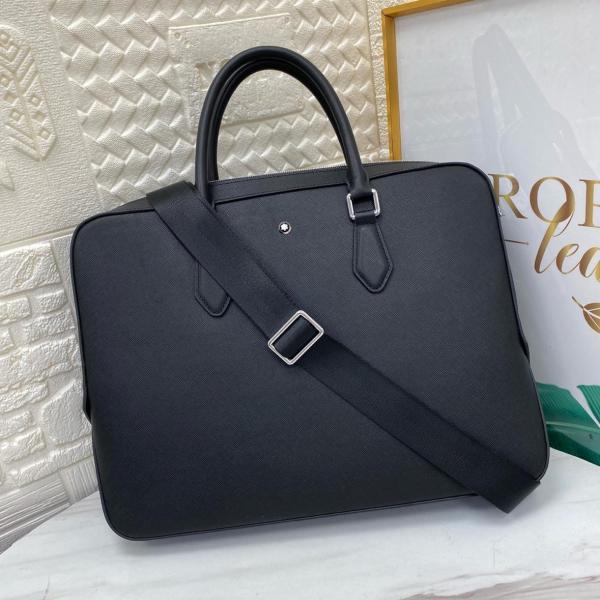 MONTBLANC Cow Leather Briefcase, Shoulder Bag, Crossbody Bag, Handbag Medium Size Men's Black MB198851 size 38*8.99*29.49 cm 
