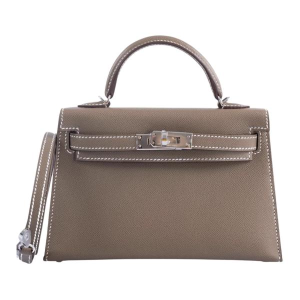 HERMES Mini Kelly Generation 1 Madame Leather Kelly Bag Handbags Unisex 18 Etoupe Elephant Gray H084686CK18 size 20.32*7.62*15.24 cm
